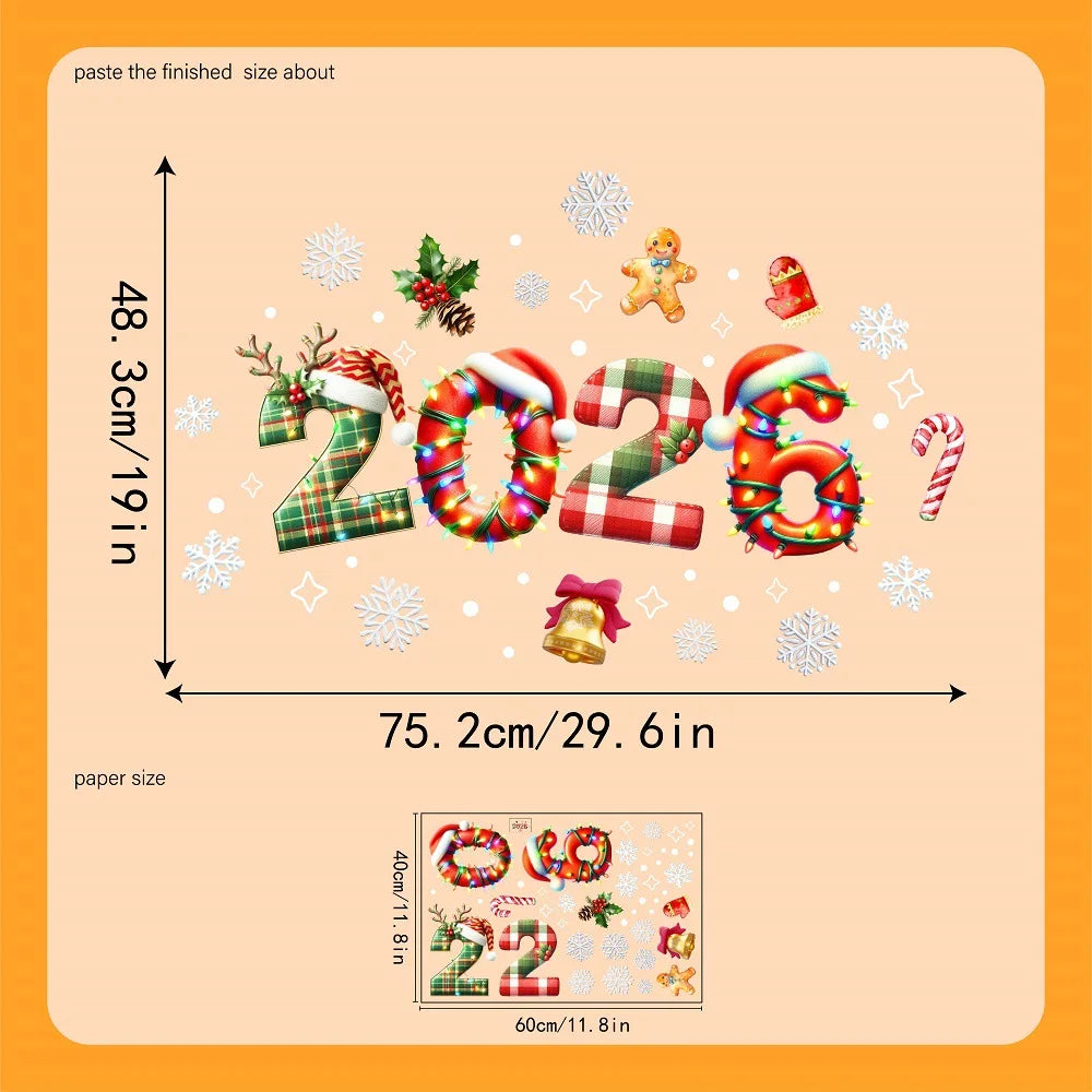 Christmas Glass Stickers Wooden House Pine Nut Sticker Glass Wall Decor Merry Christmas 2025 Stickers Happy New Year 2026
