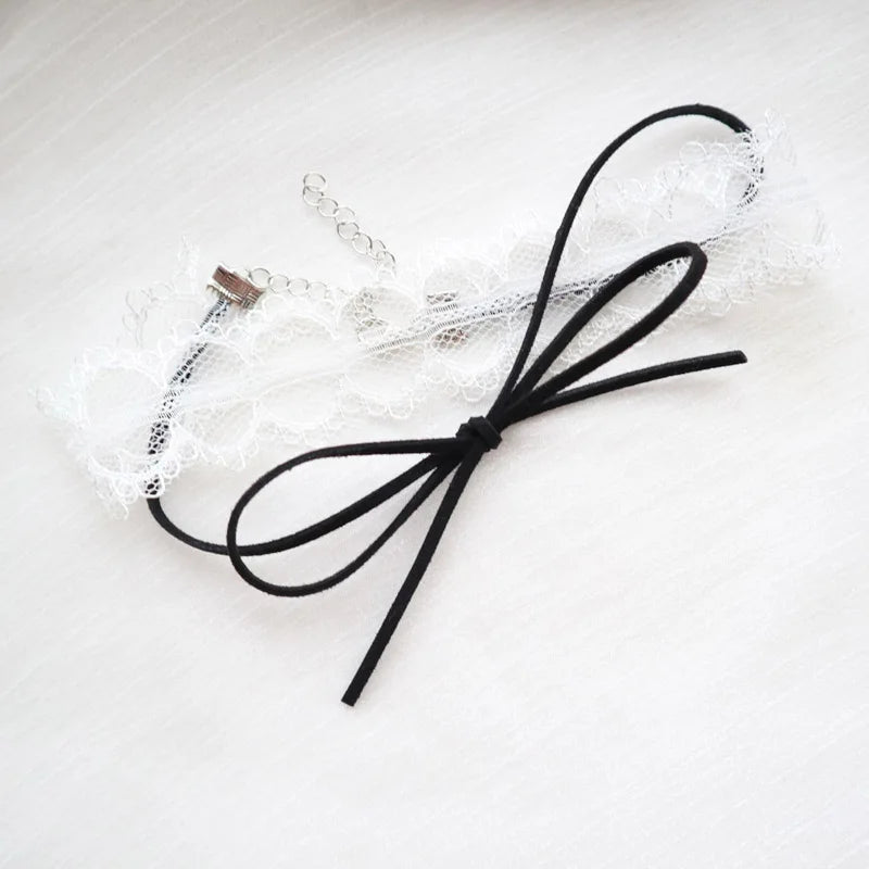 Sexy Choker for Women Bow Lace Tie Zircon Cross Necklace Clavicle Lady Jewelry Accessories Girl Gift