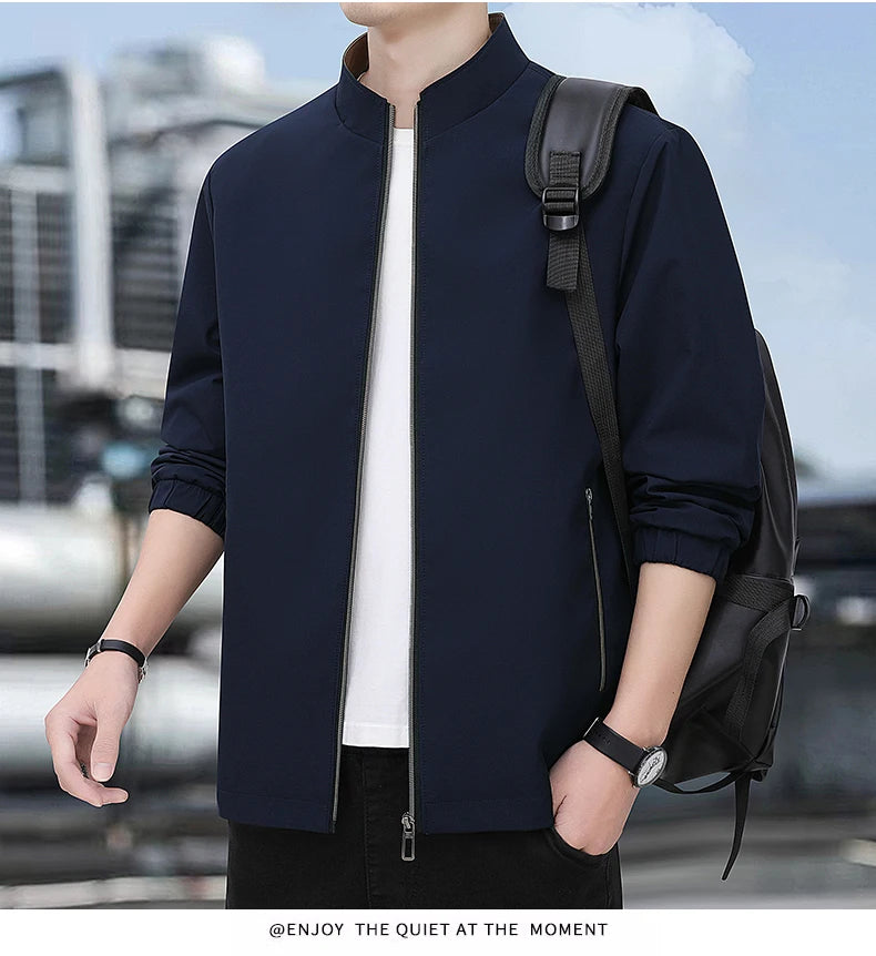 Jacket casual youth jacket stand up collar versatile men's windbreaker  high end men's top for spring and autumn