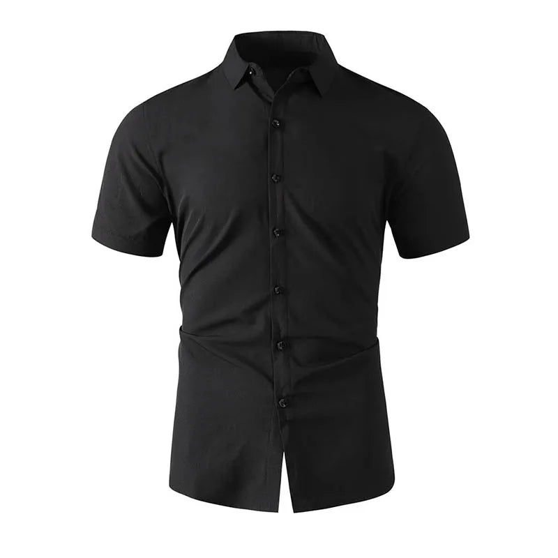 New Men's Business Casual Solid Color Short Sleeved Shirt for Summer Fashion No Ironing Comfortable and Versatile Top