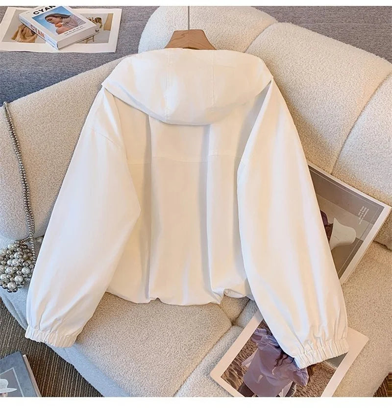 Women's Jacket Fashion Hooded Windbreaker New Spring Autumn Female Casual Short Coat Outwear Pink Green White Female Outerwear