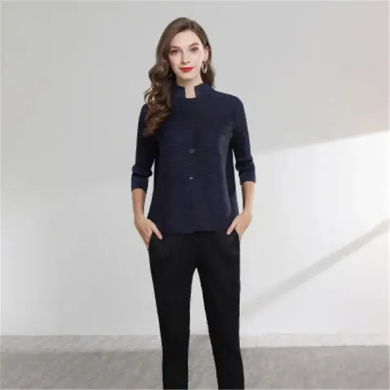 Women's Classic Coat 2025 Spring Autumn Female Temperament Stand Collar Short Mother Jacket Cropped Sleeve Cardigan Overwear