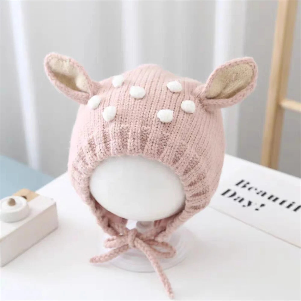 Winter Baby Stuff Hat for Boy Girls Accessories Knited Cap Kids Hat Fleece Warm Gloves Thick Winter Ear Kids Hat Baby Bonnet