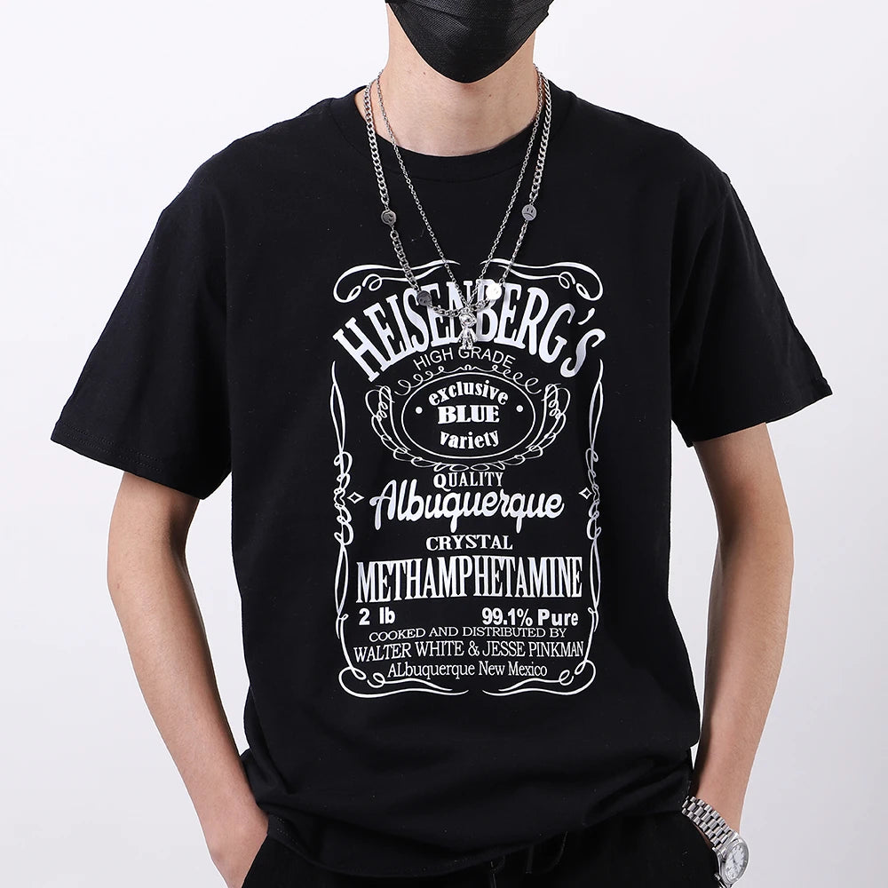Male t-Shirts Oversized Cotton t Shirts Printed Heisenberg Letter Tshirt Hip Hop Blouse Men's Clothing o-Neck Breathable Tees