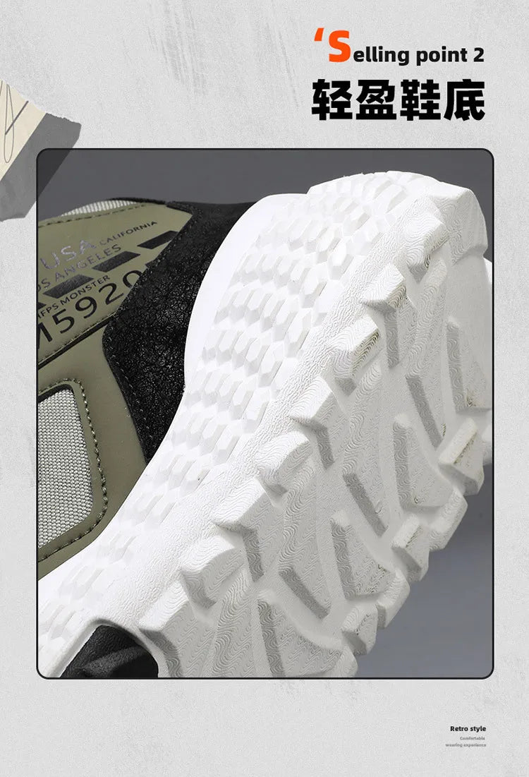 Men's Shoes 2025 New Outdoor Leisure Sports Mesh Shoes Driving To Work Thick Soled Wear-resistant Black Mid Top Trendy Sneakers