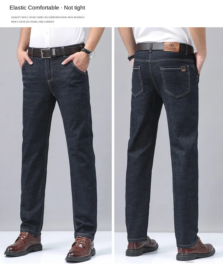 2024 Denim Jeans Casual Fashion Business Pants Classic New Arrivals Elastic Regular Fit Straight Trousers