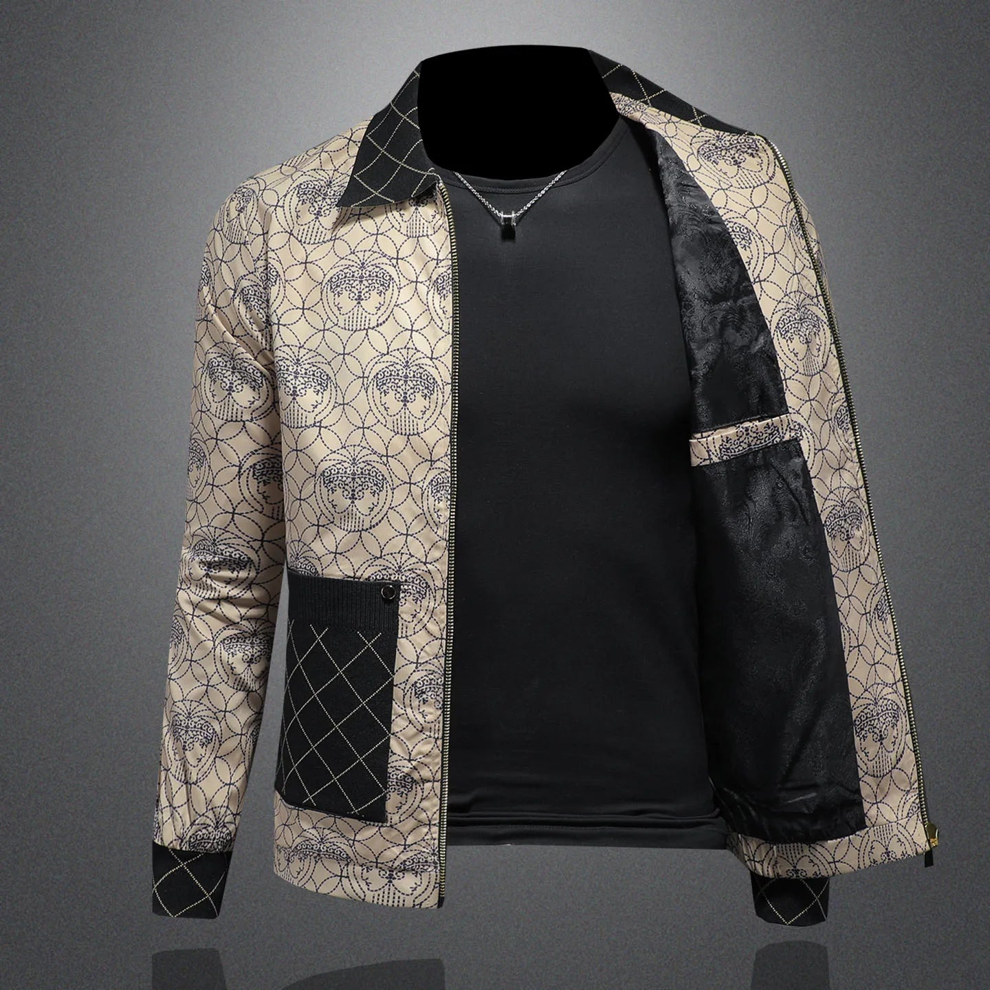 High Quality Printed Jacket for Men Autumn Winter Luxury Casual Business Lapel Jacket Social Streetwear Windbreaker Coat 5XL