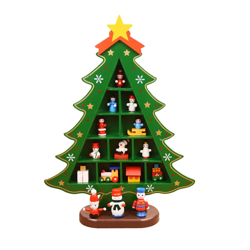 Christmas Decorations Wooden Christmas Tree Creative Scene Layout Ornaments Three-dimensional Red Xmas Table Desktop Decoration