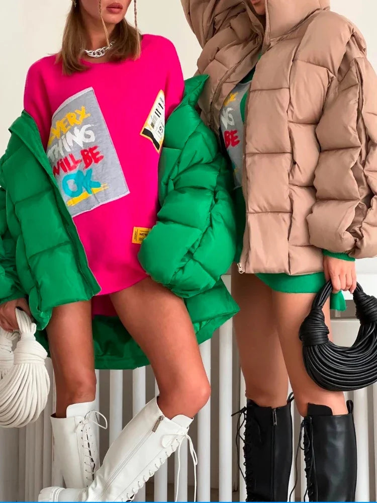 Winter Jackets for Women 2025 Thick Warm Loose Fashion Quilted Jacket Female Interchange High Street Green Baggy Puffer Coat