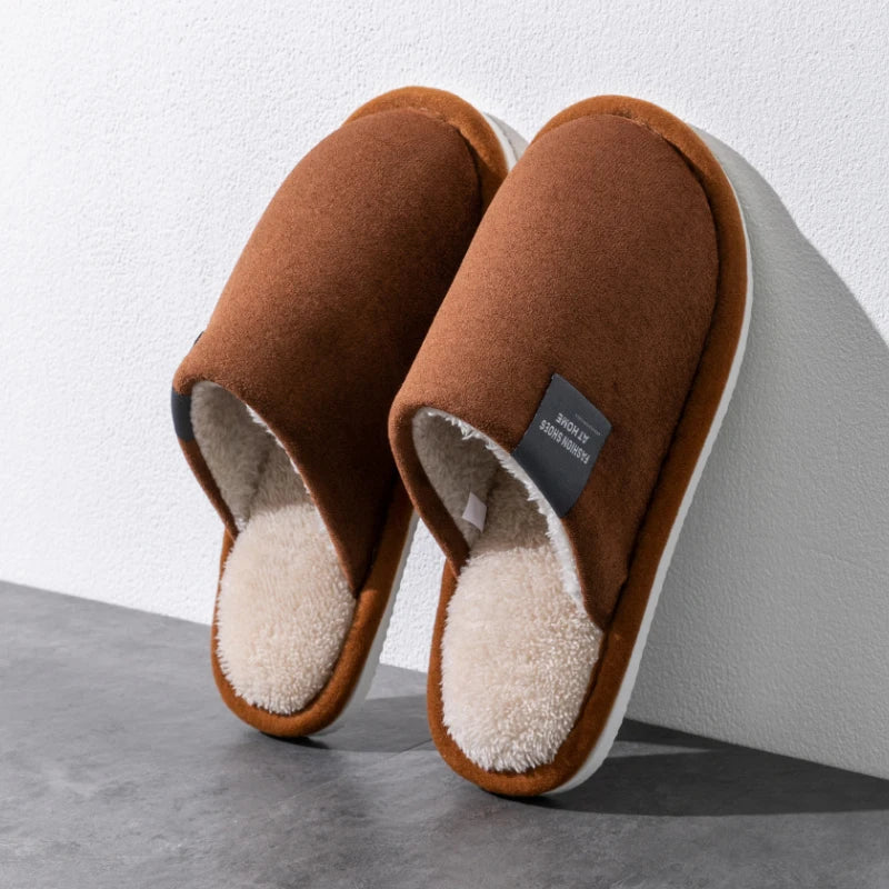 Household Indoor Men's Slippers Autumn and Winter Home Floor for Guests Lightweight Quiet Non-slip Suede Fabric Couple's Shoes