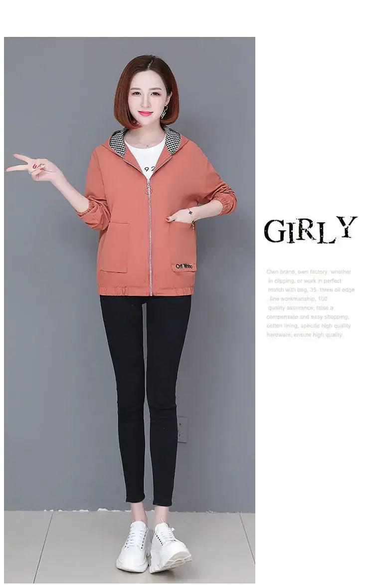 Women'S Clothes Spring Autumn Jacket Top 2025 New Women Windbreaker Korean Loose Casual Hooded Jacket Ladies All-Match Coat