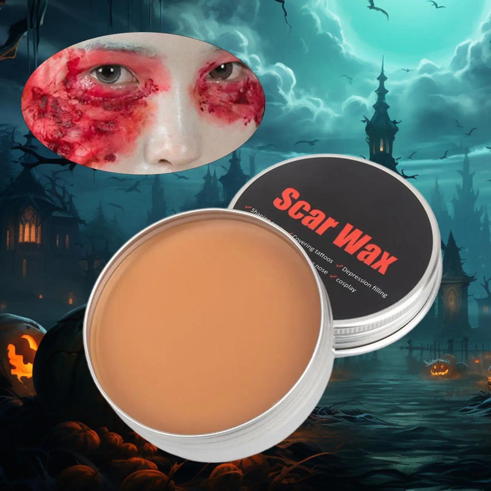 Halloween Makeup Kit Scars Wax Special Effects Stage Fake Wound Skin Wax with Spatula Stipple Sponge Fake Wood Special