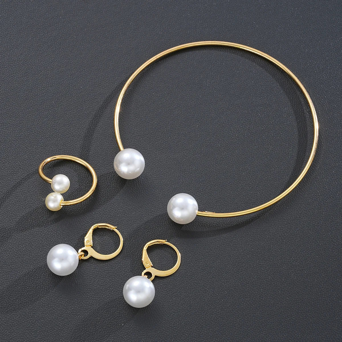 3-piece set of pearl open bracelets, rings, earrings, simple light luxury high-end accessories, banquet gifts