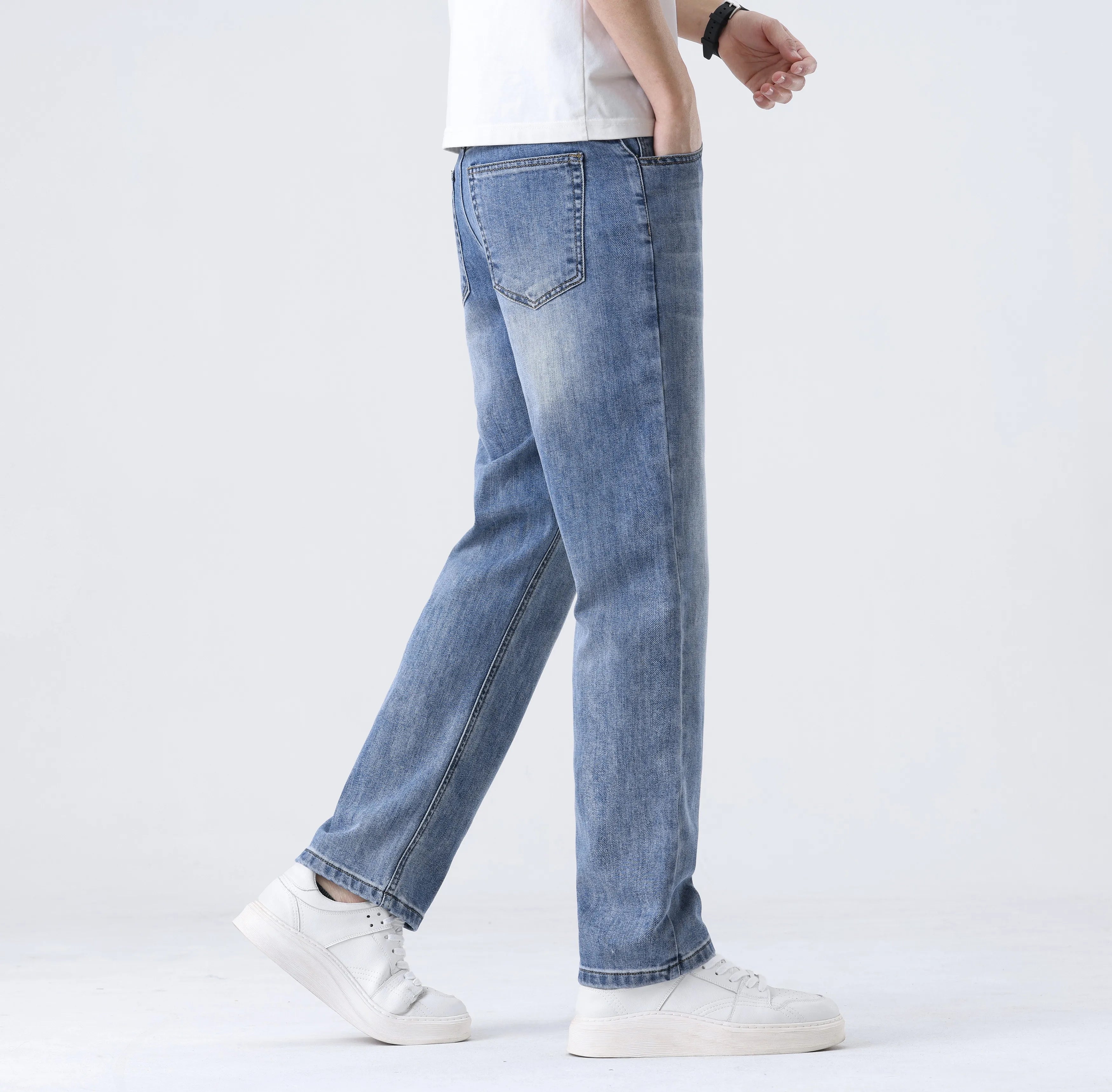 2025 New Loose Straight Leg Jeans for Men  Comfort Thin Stretch Cotton Blend Moisture-Wicking Casual Trousers for Daily Wear