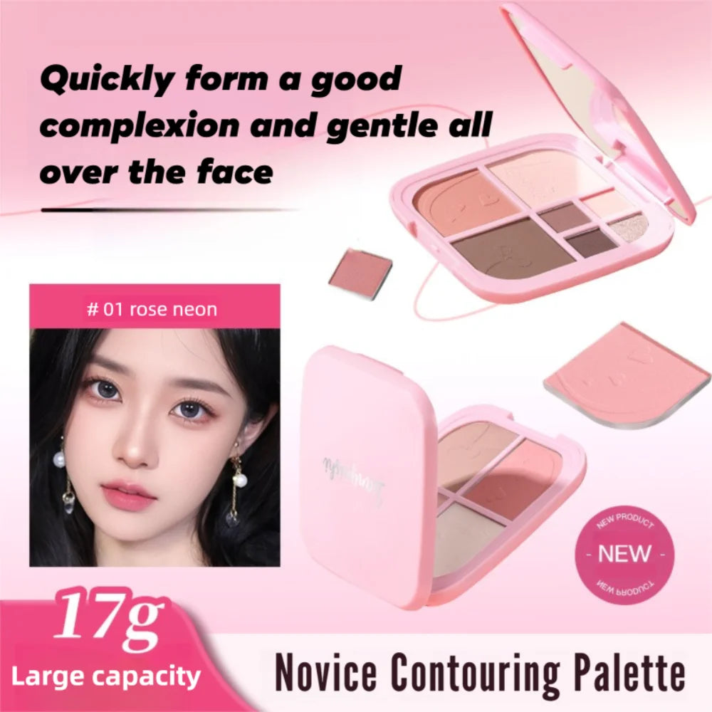 Beauty Brighten Eye Shadow Cosmetics Blush Shading Powder Highlighting Powder Disc with Mirror Art 7 Color Face Palette Party