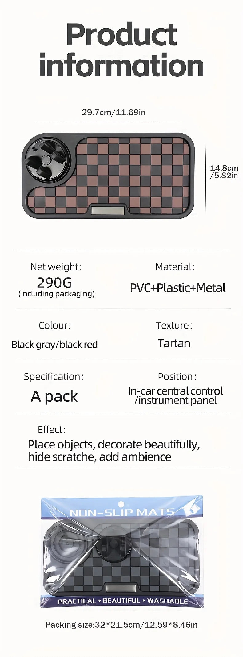 Car Anti-skid Pad Dashboard Center Console  Dashboard Anti Slip Mat with Phone Mount 360-Degree Rotation PVC Key Storage Mat