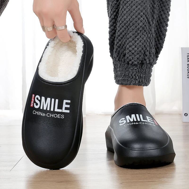 Winter Men Warm Slippers Cotton Slippers Outdoor Indoor Warm Shoes Waterproof Men Couple Comfortable Home Bedroom Plush Slippers