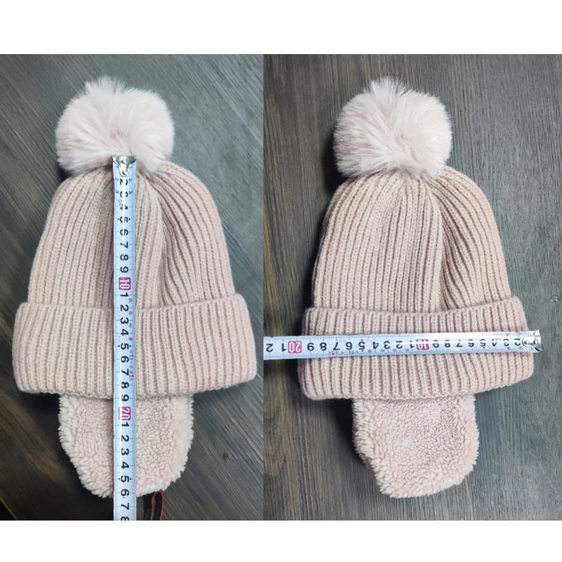 Winter Baby Knitted Hat Skiing Infant Bonnet Plush Lining Kids Beanie Protect Ears Children Cap for Boys Girls Accessories 2-6Y