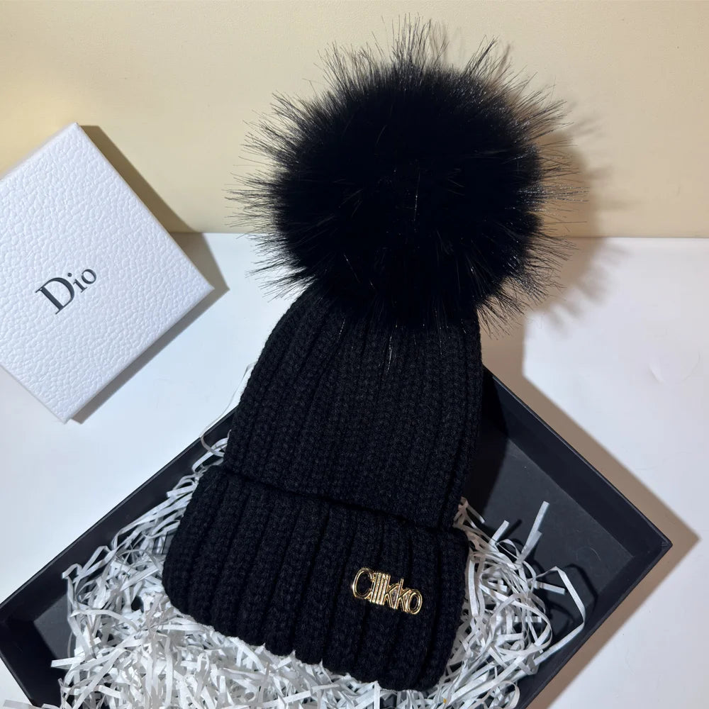 Winter Brand Female Fur Pom Poms hat Winter Hat For Women Girl 's Hat Knitted Beanies Cap Hat Thick Women Skullies Beanies