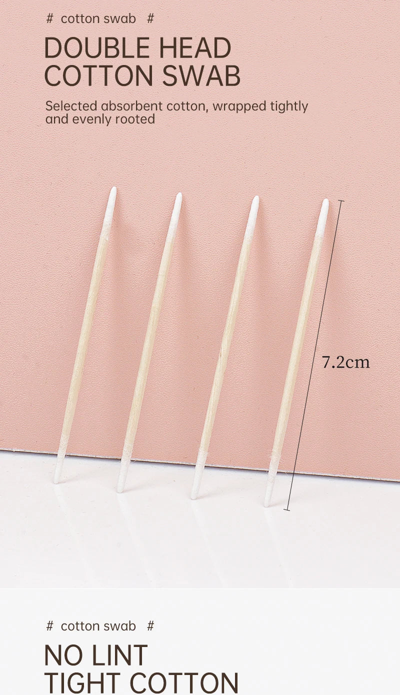 Disposable Ultra-small Double-end Wood Cotton  Swab 100pcs Lint Free Micro Brushes Eyelash Extension Glue Removing Tools