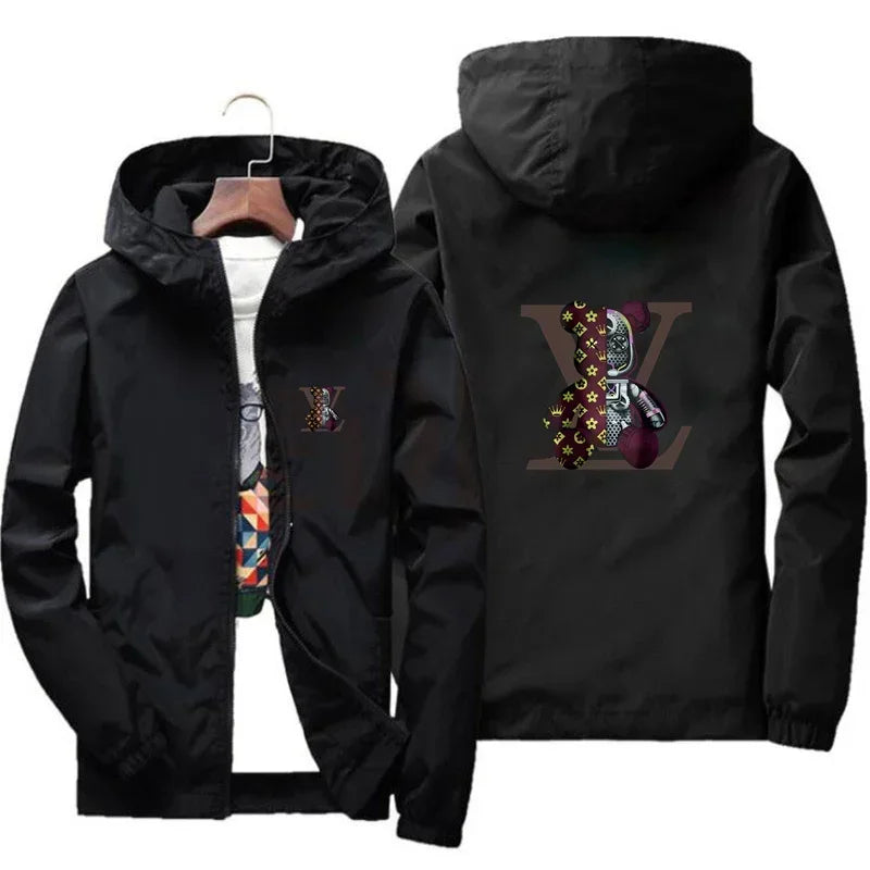 Men's jacket, large size 2025 autumn/winter high-quality fashionable jacket, new hooded windbreaker, fashionable print