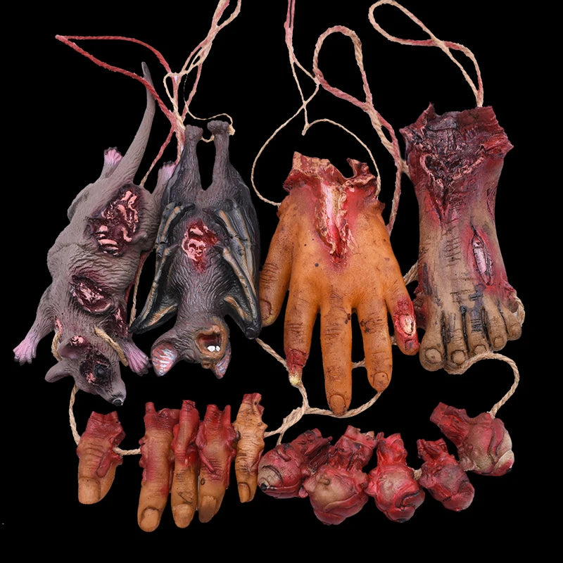 Halloween Horror Hanging Prop Fake Dead Mouse Bat Bloody Hand Feet Halloween Party Decoration Haunted House Decor Prop Ornament