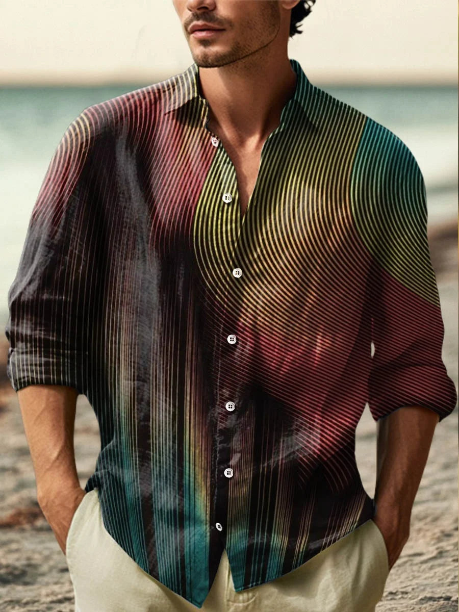 The new men's shirt is a fashionable and artistic printed linen shirt. The high-quality shirt fabric is comfortable