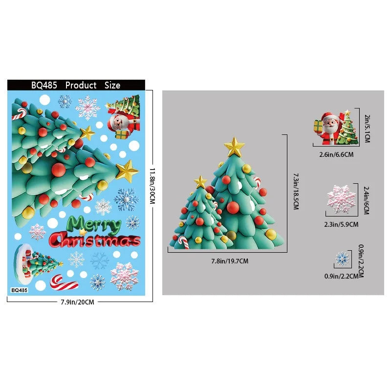 Christmas Decorations Gingerbread Man Snowman Snowflake Glass Stickers Xmas Santa Claus Window Stickers Merry Christmas Decor
