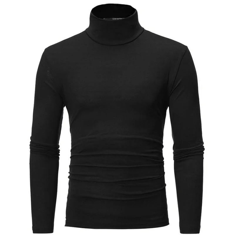 Men's High Neck T-shirts Fashion Solid Slim Long Sleeve T-shirt Male Long Sleeve Basic Bottoming Shirt Fashion Slim-Fit Tops
