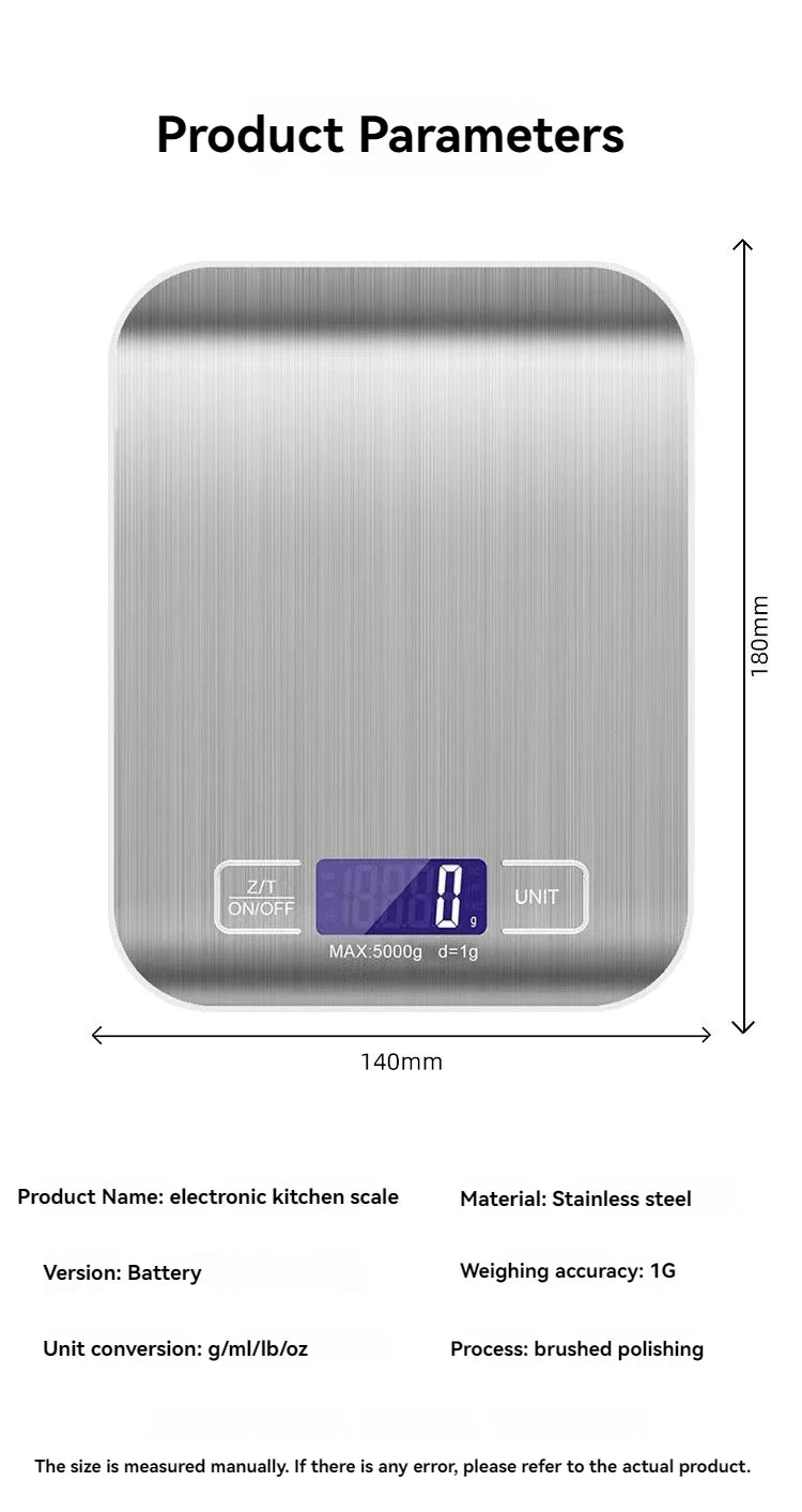 Electronic Digital Kitchen Scale  LED Display 10kg 5kg/1g Stainless Steel Panel Scales Home Jewelry Food Snacks Weighing Tools