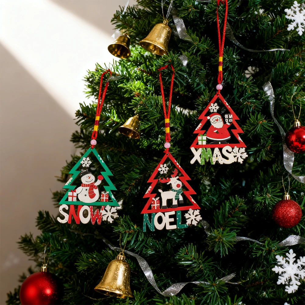 Christmas Tree Decor Wooden Hanging Ornaments Rustic Farmhouse Winter Wonderland Xmas Hanging Sign Slices Home Crafts Gift Tags