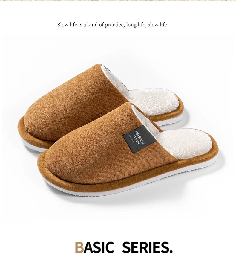 Household Indoor Men's Slippers Autumn and Winter Home Floor for Guests Lightweight Quiet Non-slip Suede Fabric Couple's Shoes