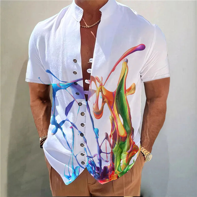 Men Shirts New Print Button Shirt Fashion Stand Collar Loose Fitting Men's Shirts Casual Streetwear Comfortable