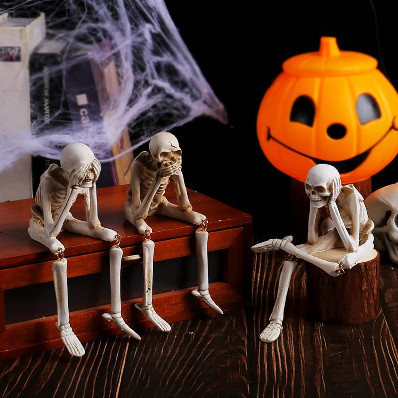 Halloween Statues See Speak Hear No Evil Skeleton Figurine Realistic Skull Decorations Skull Statues Halloween Gothic Home Decor