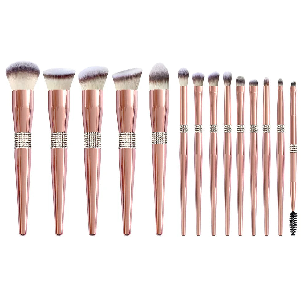 Makeup Brushes Private Label 14pieces Rose Gold Diamond Crystal Handle Makeup Brushes Set Foundation Eye Shadow Blending Tool