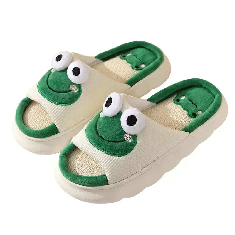 Winter Home Slippers for Couples Warm Plush Neutral Cartoon Cow Indoor Anti Slip Comfortable Cotton Slippers for Men and Women