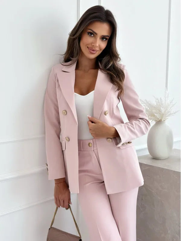 Women's Commuting Suit Jacket Autumn and Winter Double Breasted Versatile Solid Color Fashionable  Coat Casual Urban Style Top