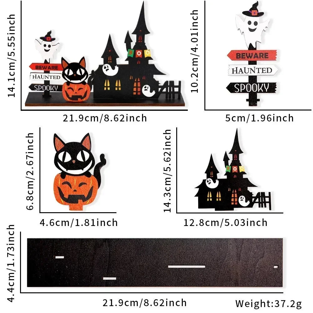 Halloween Pumpkin Ghost Plaque Wooden Castle Decor Desktop Ornaments Trick or Treat Happy Halloween Party Home Decoration