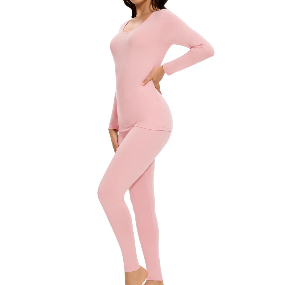Women's Casual Warm Suit Long Sleeve Round Neck Bottoming Top Leggings Two-piece Set Solid Color Autumn Winter  Outfits Female