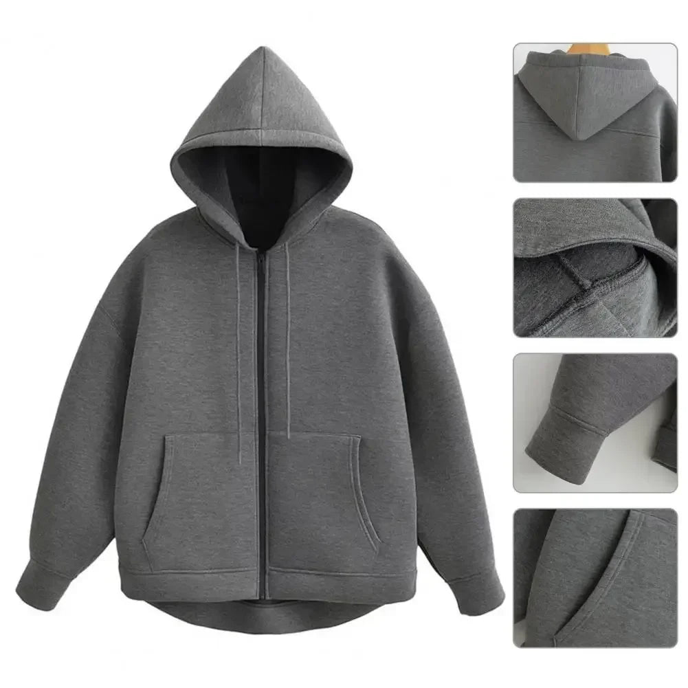 Women Jacket Cozy Hooded Sport Coat for Women with Zipper Closure Big Pockets Elastic Cuffs Fall Winter Fashion Essential