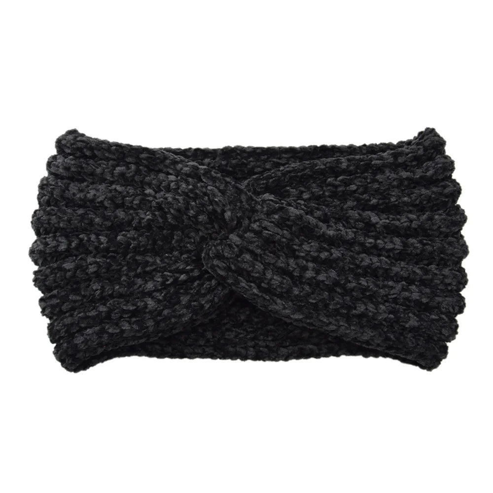 Windproof Going Out New Winter Solid Woolen Hairband Women'S Warm Wide Edge Cross Knitted Headband Hairband Accessories