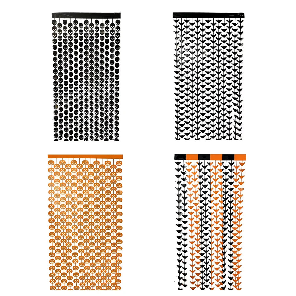 Halloween Decorations Pumpkin Skull Bat Black Orange Hanging Curtain Backdrop Haunted House Halloween Themed Party Supplies