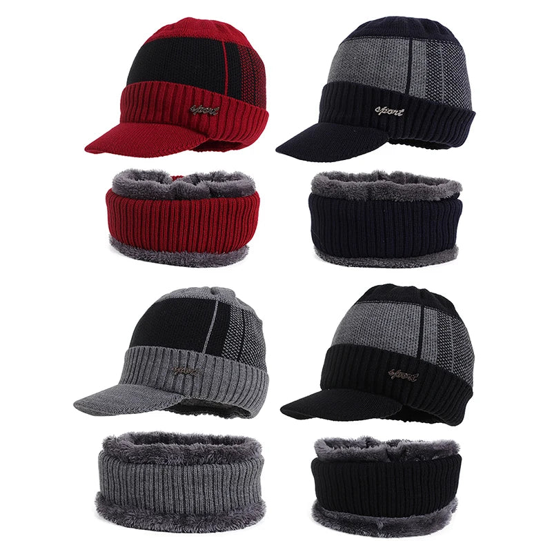 Winter Hats For Men Skullies Beanie Hat Winter Cap Men Women Wool Scarf Caps Set Balaclava Mask Gorras Bonnet Knitted Hat
