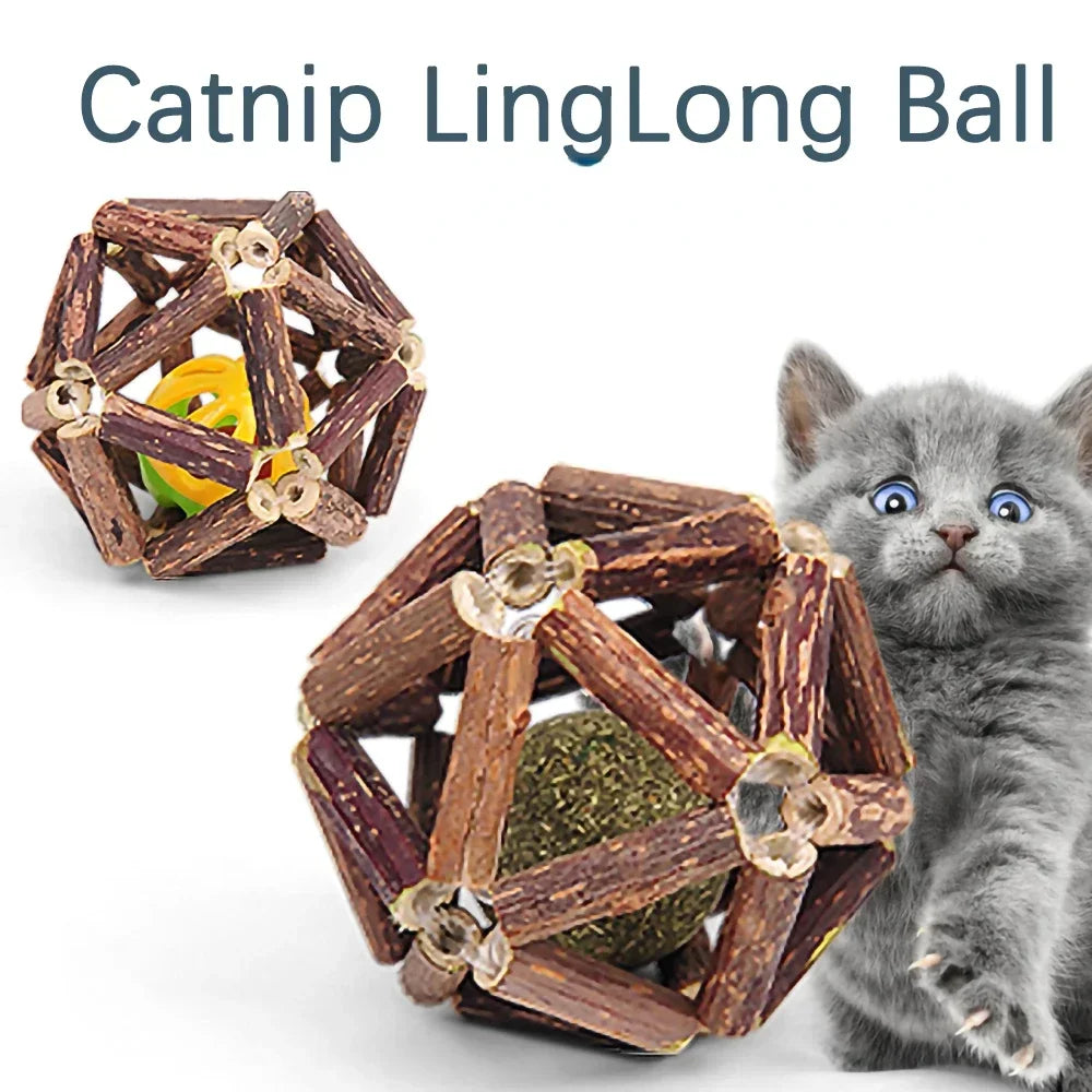Catnip Ball Toy Kitten Chewing Toys Clean Cats Teeth Healthy Catnip Balls Matatabi Wood Stick Cat Interactive Toys Pets Supplies