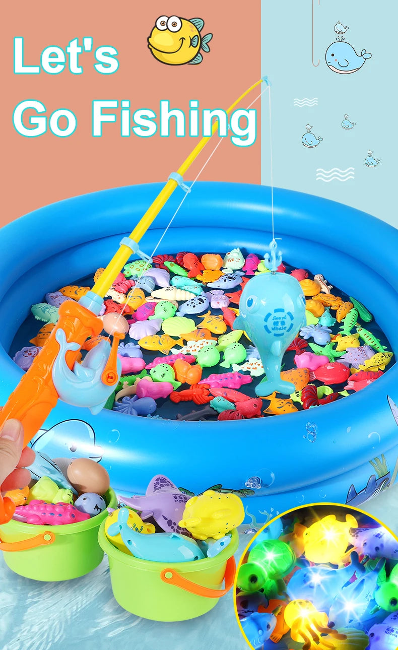 Kids Fishing Toy Set Play Water Toys for Baby Magnetic Rod and Fish with Inflatable Pool Outdoor Sport Puzzle Toys for Children