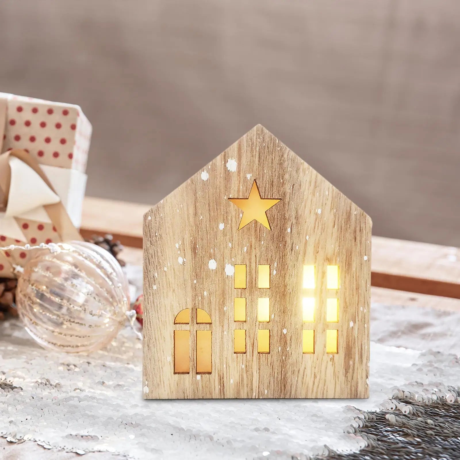 Christmas Glowing House Wooden Crafts Wooden Cabin House Shape Lighting Ornaments Office Desk Bookshelf Decorations