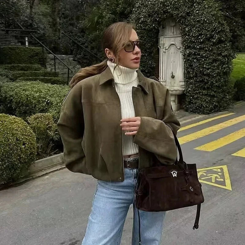 Women's Jackets Long Sleeve Women's Bomber Jacket Women's Cropped Jackets Pleats Street Wear Zip Up Jacket Outdoor Short Coats