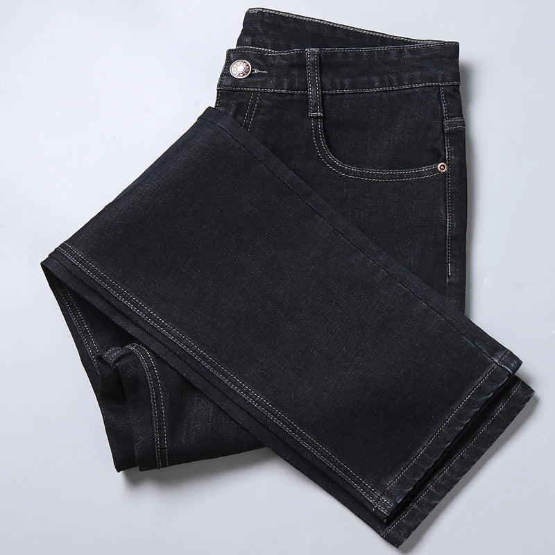 Classic black men's jeans Straight leg baggy plus size pants Wear comfortable dark pants Thin pants for dad gift dad pants