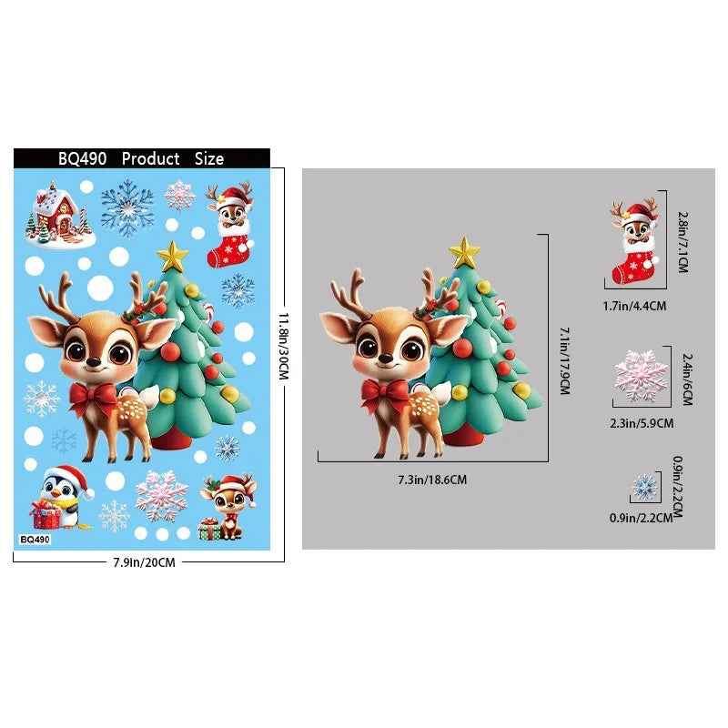 Christmas Decorations Gingerbread Man Snowman Snowflake Glass Stickers Xmas Santa Claus Window Stickers Merry Christmas Decor