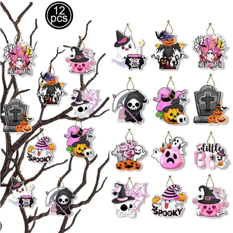 Halloween Theme Party Hanging Decor Pendants Cartoon Pumpkin Ghost Skull Bat Haunted House Pattern Hangings